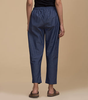 Blue Solid Cotton Pants