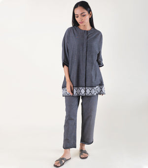 Black Woven Cotton Co-ord Set