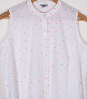 white polka dot printed cotton shirt dress