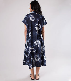 Navy Blue Cotton Printed Dress