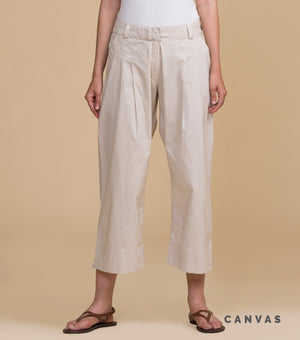 Beige solid cotton pants