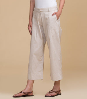 Beige solid cotton pants