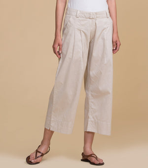 Beige solid cotton pants
