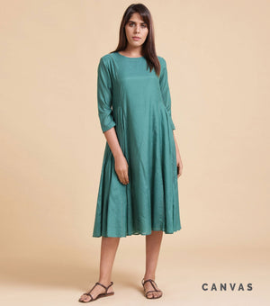 Teal Cotton Silk Dress