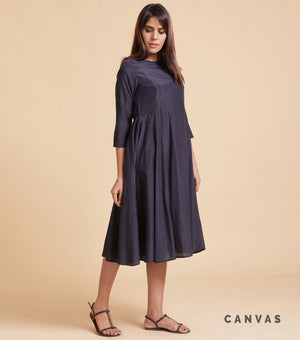 Prussian Blue Cotton Silk Dress