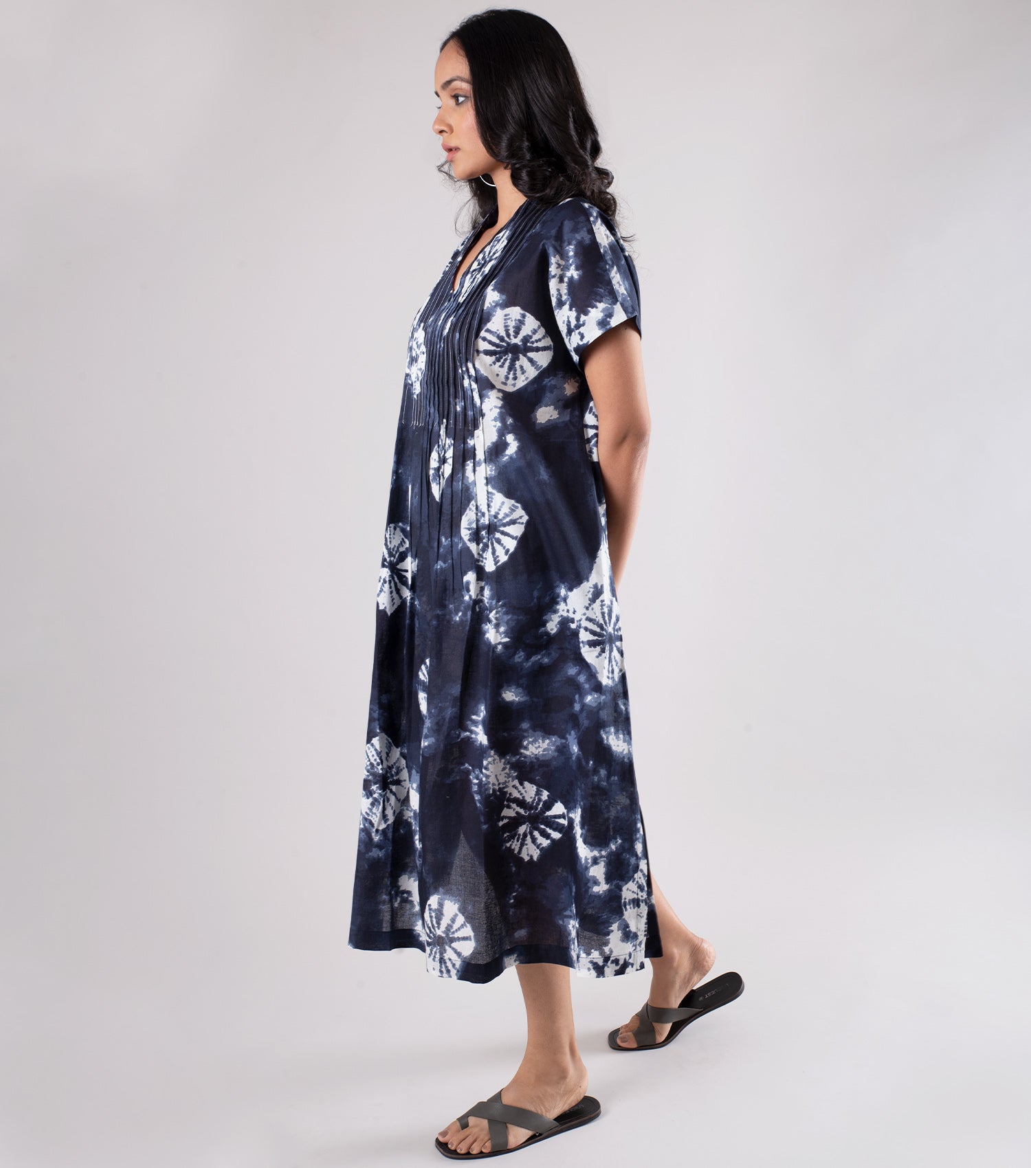 Navy Blue Cotton Printed Dress