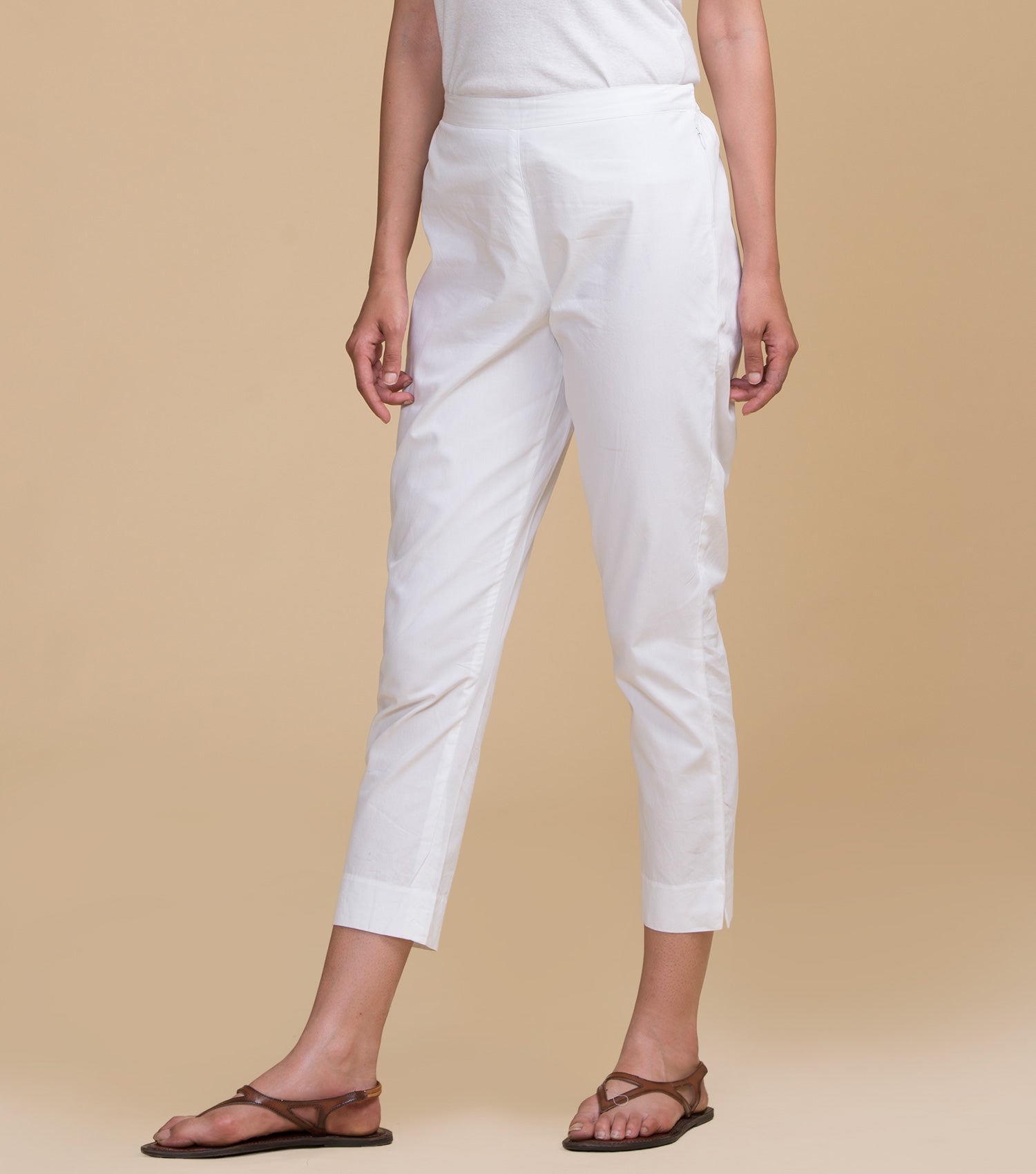 White solid cotton pants
