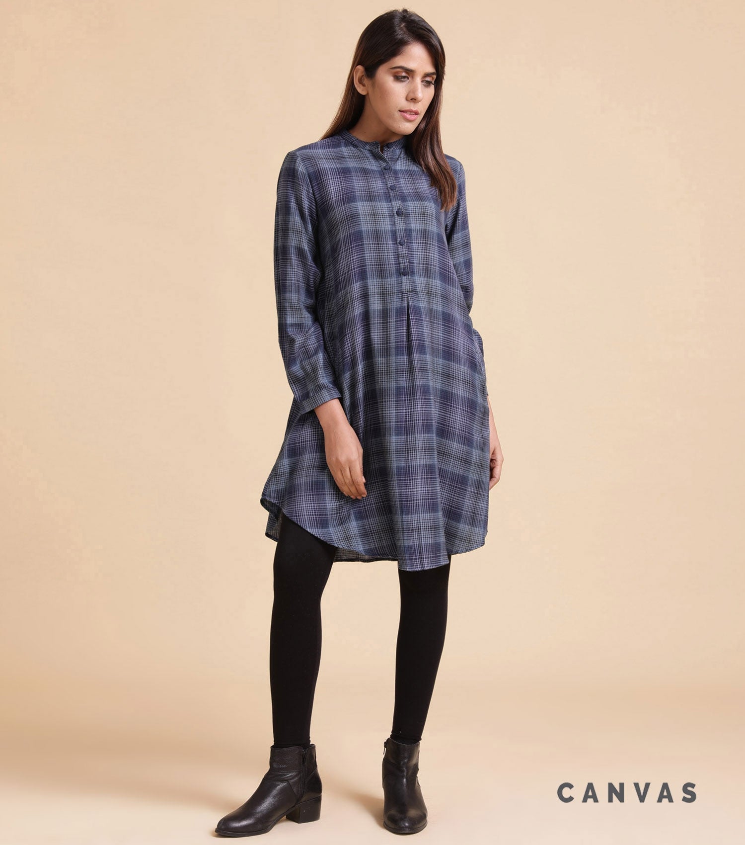 Blue checked woolen tunic