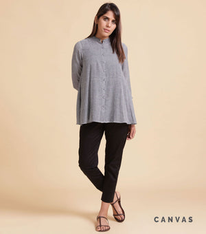 Navy Checked Cotton Flare Shirt