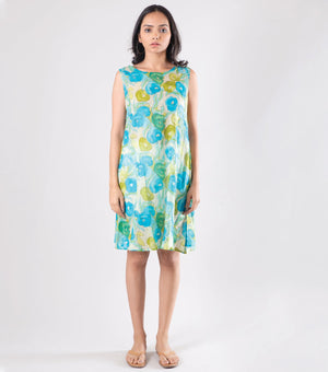 Off White Chanderi Dress with Printed Slip