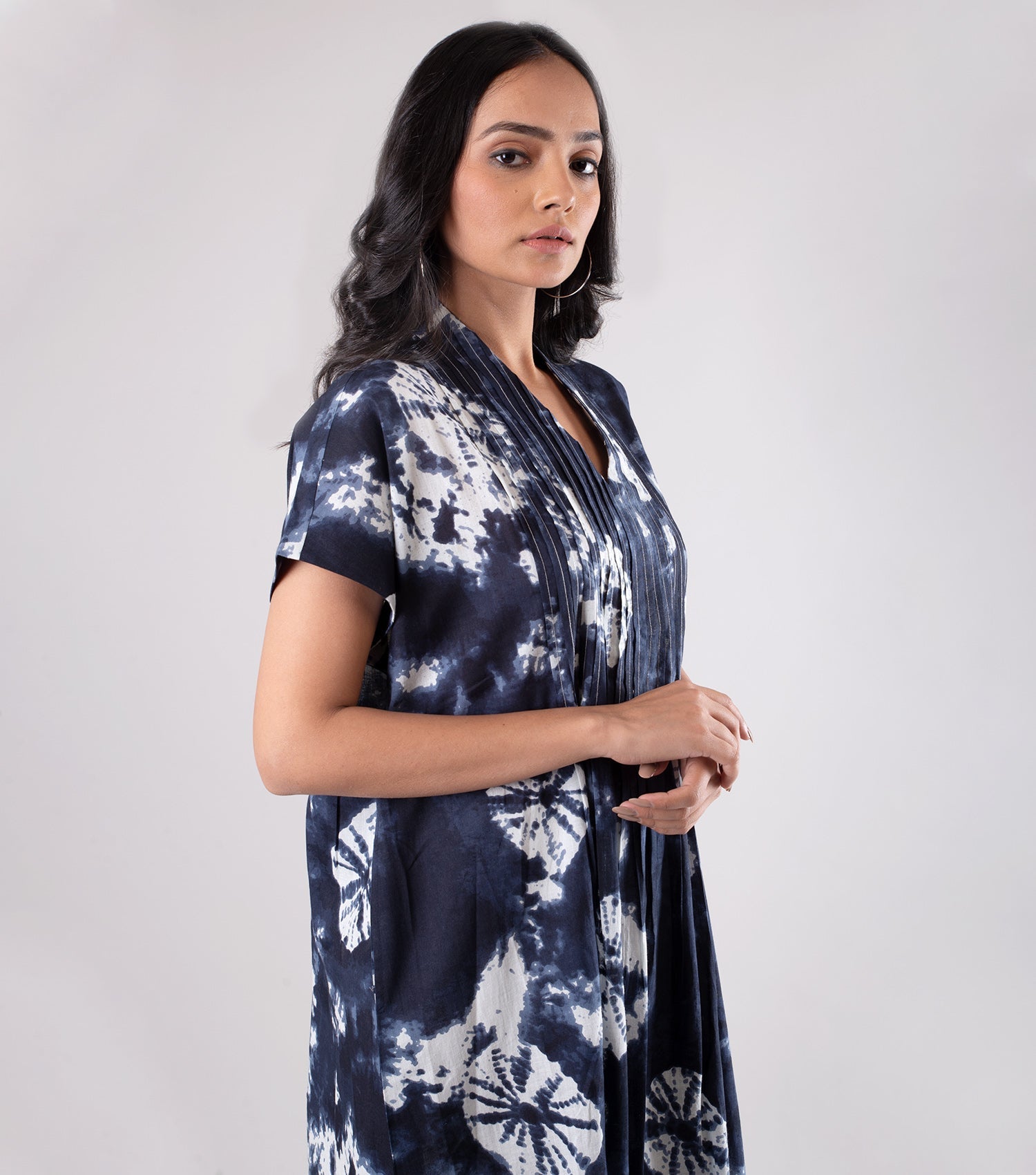 Navy Blue Cotton Printed Dress