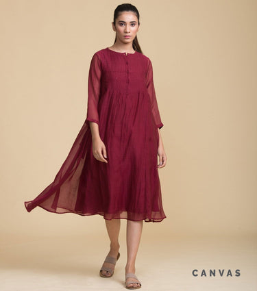 Maroon Chanderi Flared Dress