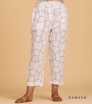 White Printed Cotton Pants