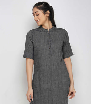 Black Striped Cotton Kurta
