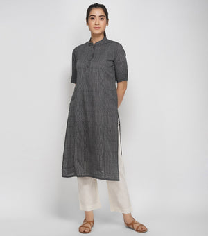 Black Striped Cotton Kurta