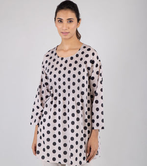 Ivory Polka Dot Printed Cotton Tunic