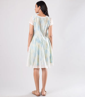 Off White Chanderi Dress with Printed Slip