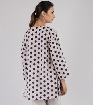 Ivory Polka Dot Printed Cotton Tunic