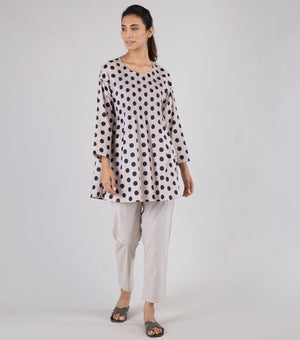 Ivory Polka Dot Printed Cotton Tunic