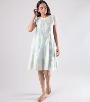 Off White Chanderi Dress with Printed Slip