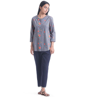 Floral printed grey cotton shirt