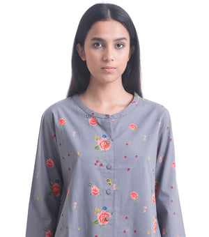 Floral printed grey cotton shirt