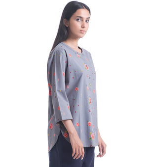 Floral printed grey cotton shirt