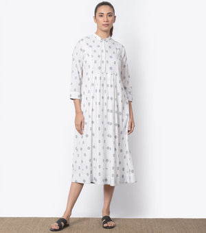 White Cotton Pintuck Dress