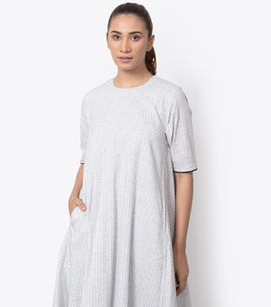 White Cotton Woven Flared Dress