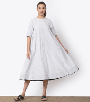 White Cotton Woven Flared Dress