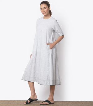 White Cotton Woven Flared Dress