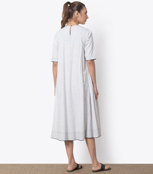 White Cotton Woven Flared Dress