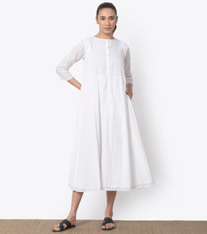 White Cotton Pintuck Dress