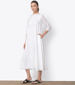 White Cotton Pintuck Dress