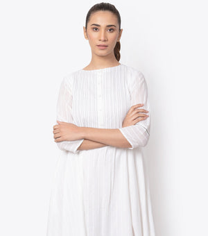White Cotton Pintuck Dress