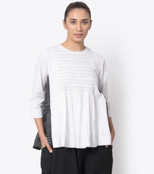 White Pintucks Cotton Linen Top