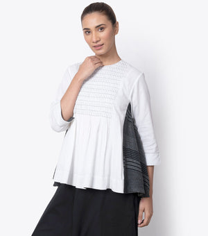 White Pintucks Cotton Linen Top