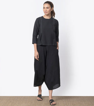 Black Pintucks Cotton Top