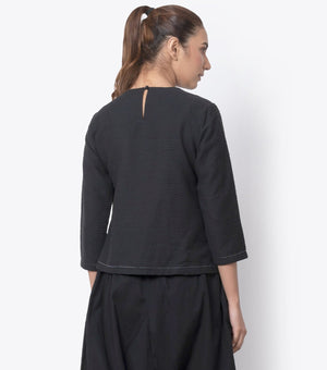 Black Pintucks Cotton Top