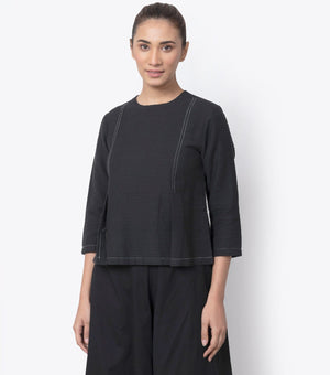 Black Pintucks Cotton Top