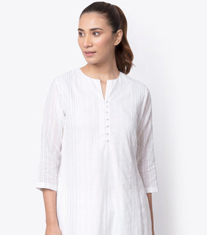 White Pintuck Cotton Kurta