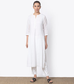White Pintuck Cotton Kurta