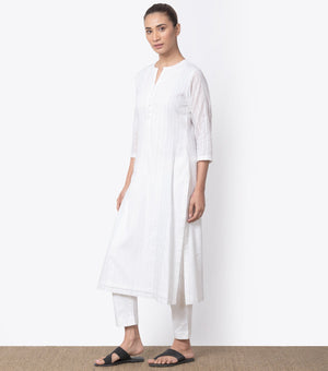 White Pintuck Cotton Kurta