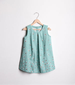 Teal chambray embroidered dress
