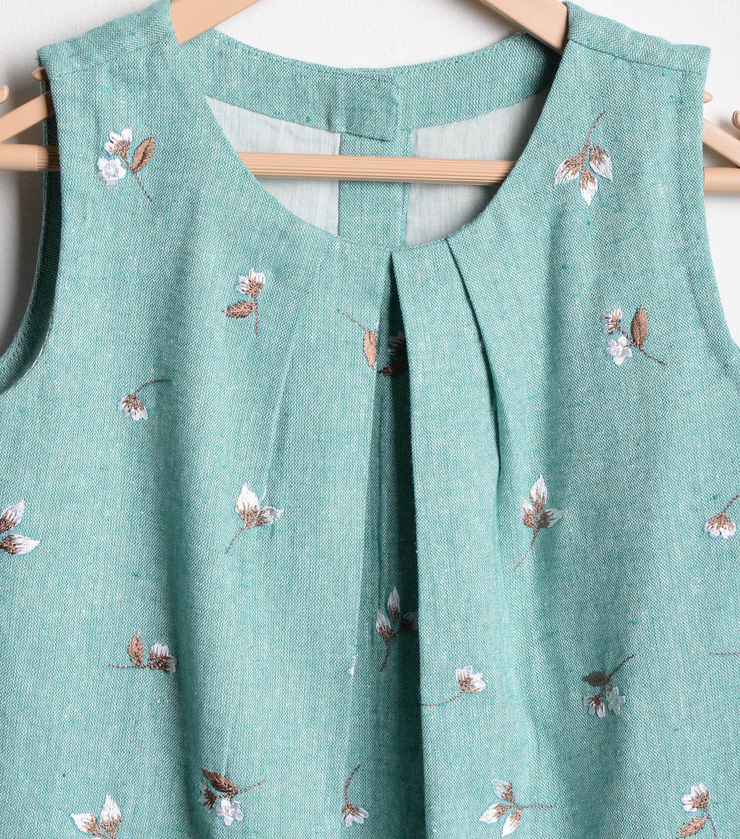 Teal chambray embroidered dress