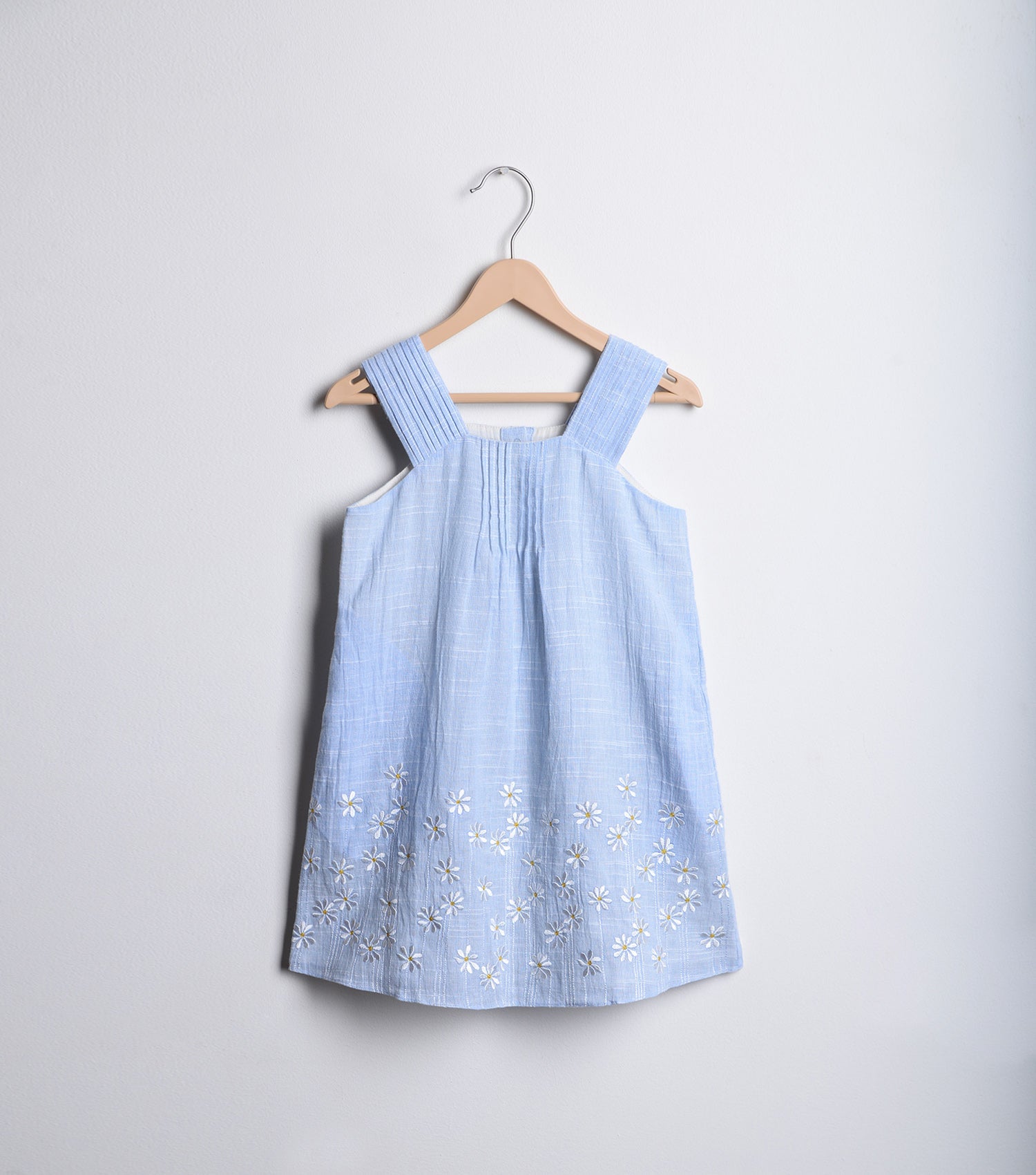 Blue Cotton Embroidered A-line dress