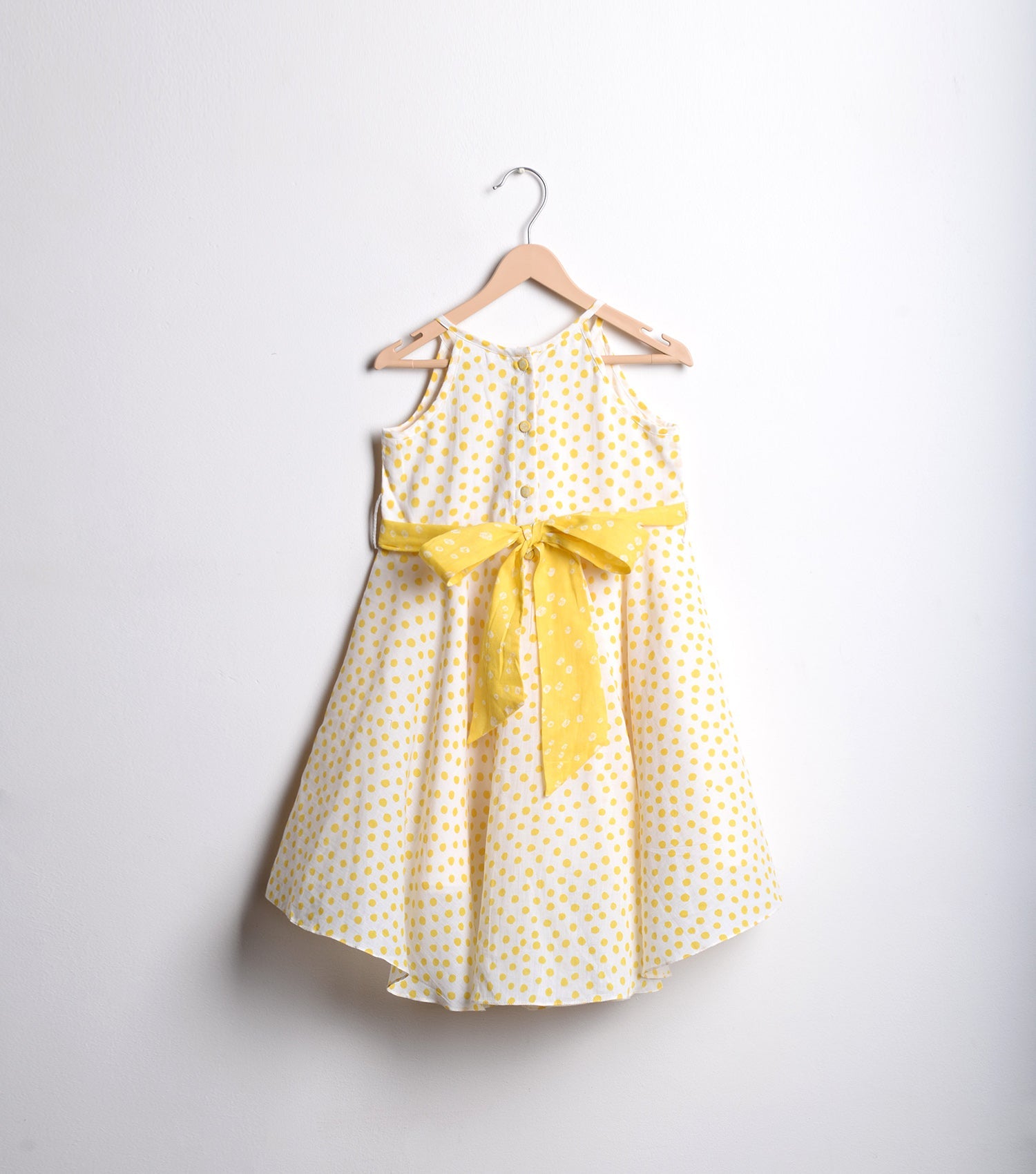 Yellow Polka Cotton flared dress