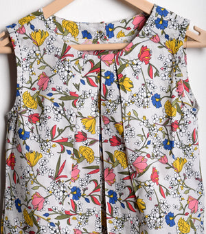 Beige Floral Cotton A-line dress