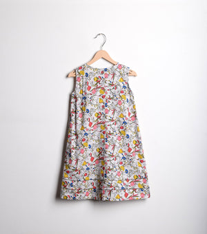 Beige Floral Cotton A-line dress