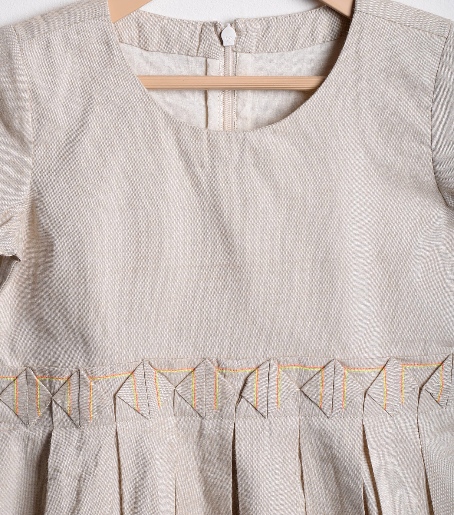 Beige Chambray Pleated dress